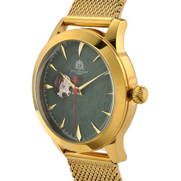 LUXUS SAMMLER EDITION - William Hunt Uhr, SEIKO AUTOMATIK Uhrwerk, Saphir Glashäuser, 5 ATM, Goldfarbene Edelstahl Armband image number 4