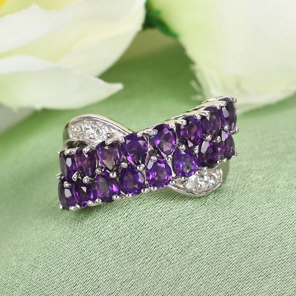 Lusaka Amethyst und Zirkon Ring 925 Silber Platin-&Uuml;berzug image number 2