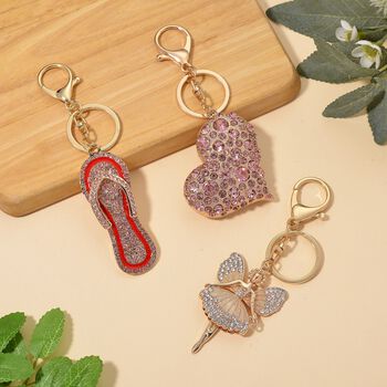 3er-Set Mehrfarbige Kristall- und Emaille-Schl&uuml;sselanh&auml;nger