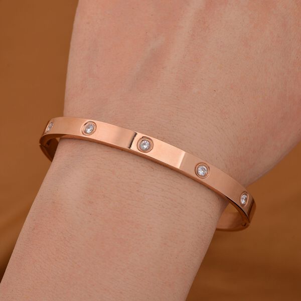 Wei&szlig;er Zirkonia Armreif ca. 18.5 cm Reiner Edelstahl, ros&eacute;vergoldet image number 2