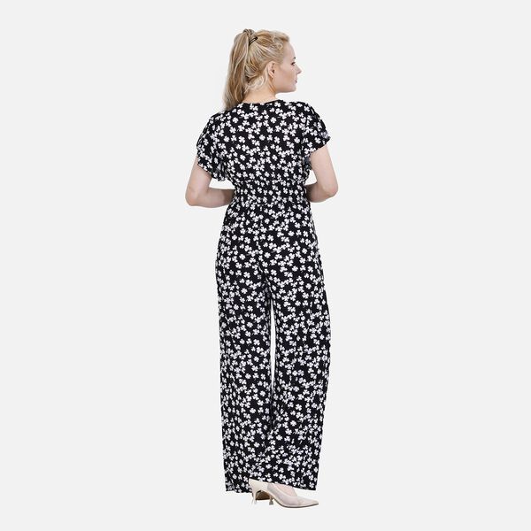Jumpsuit mit gesmokter Taille und Flatterärmel, schwarz image number 6
