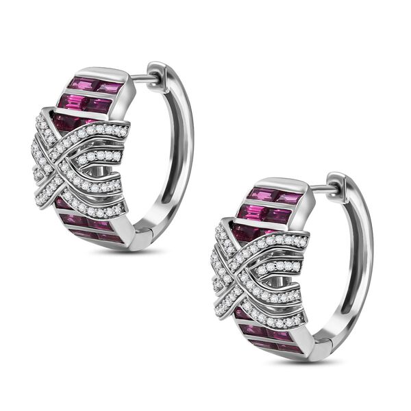 GP Art Deco Kollektion -  Rhodolith Granat, Kanchanaburi Blauer Saphir Ohrringe 925 Silber rhodiniert ca. 4.93 ct image number 4