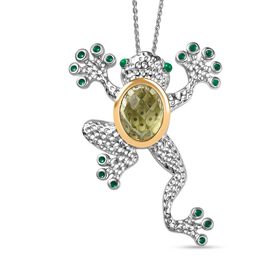 AAA Ouro Verde-Quarz, Kanchanaburi Blauer Saphir Schmuckset ca. 50 cm 925 Silber rhodiniert, 925 Silber Rhodiniert und 750 Gelbgold Vermeil ca. 3,53 ct.