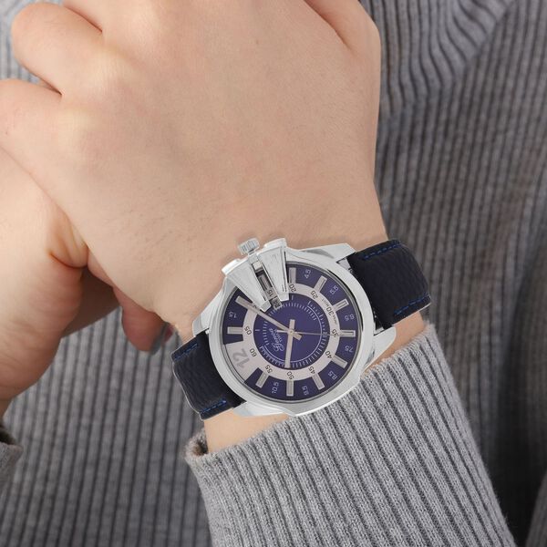 GENOA TIME V2 - Japanisches Datumswerk mit Blauem Lederarmband, Silber-Akzenten und Einzigartigem Zifferblatt-Design, Wasserdicht, 25 cm, ca. 79,00g, blau image number 2