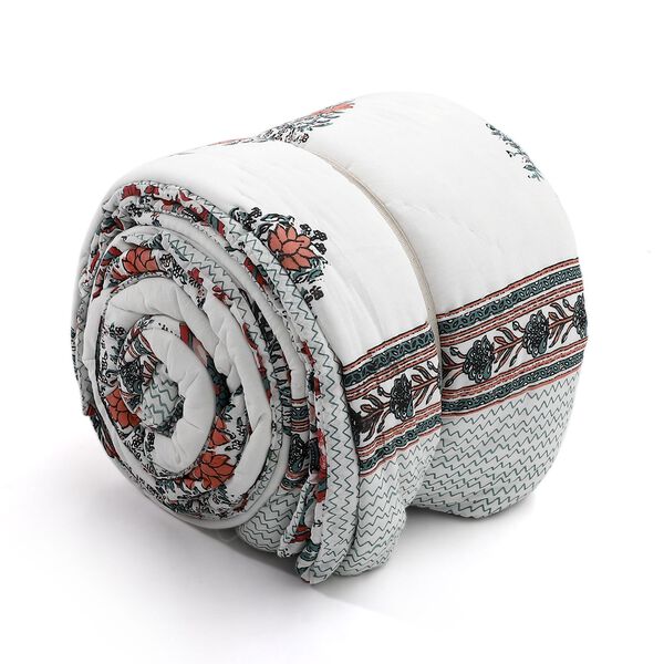 Handgequiltete Baumwoll-Voile-Steppdecke mit Blockdruck, inklusive Stofftasche, blau image number 6