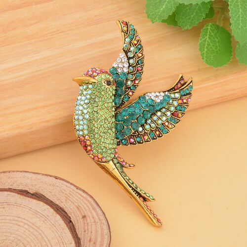 Goldfarbene Kolibri-Kristallbrosche, grün image number 1