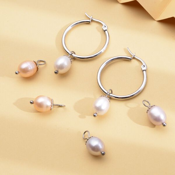 Wei&szlig;e, rosa und lila S&uuml;&szlig;wasserperlen-Creolen mit Charme - 27 ct. image number 1