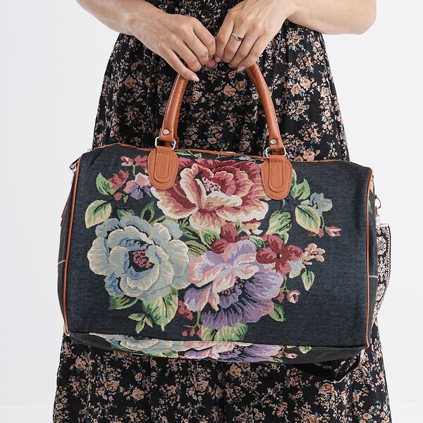 Reisetasche, 45x23x27cm, Schwarz mit Blumenmuster image number 3