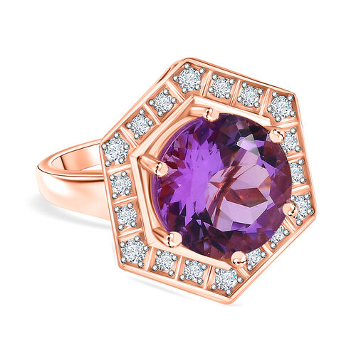 Zeitlose Art Kollektion - AA Rose De France Amethyst, Weißer Zirkon Ring 925 Silber 750 rosévergoldet (Größe 17.00) ca. 7.18 ct image number 0