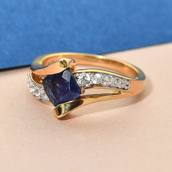 Masoala Saphir und Zirkon Ring 925 Silber vergoldet ca. 1,77 ct image number 2