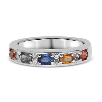 Mehrfarbig Saphir und Zirkon Half Eternity Band Ring 925 Silber platiniert (Gr&ouml;&szlig;e 16.00) ca. 1,11 ct