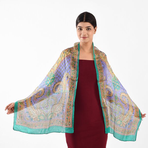 100% satin-Seidenschal, bedruckt mit Kartenmuster, 50x160cm, Gr&uuml;n image number 2