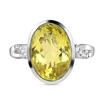 Ouro Verde-Quarz und wei&szlig;er Zirkon-Ring, 925 Silber platiniert (Gr&ouml;&szlig;e 17.00) ca. 5,77 ct