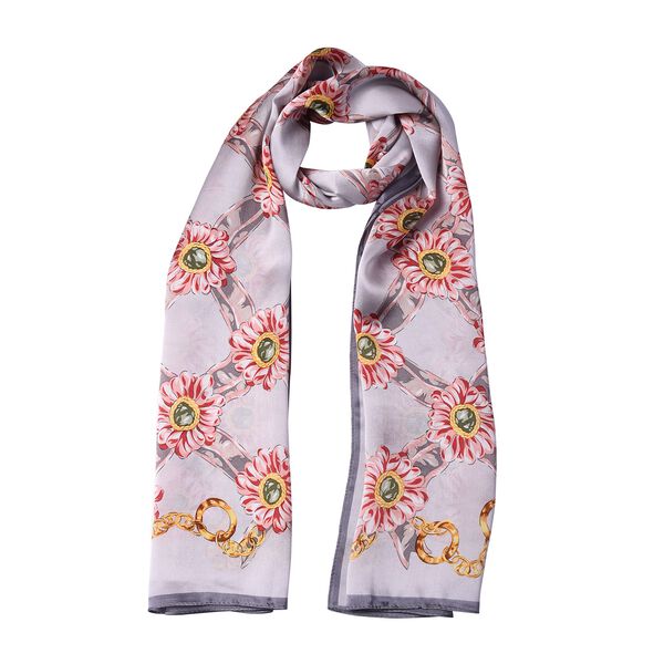 LA MAREY: Bedruckter Schal aus 100% Maulbeerseide, Blumenmuster, inkl. Geschenkbox, Grau  image number 3