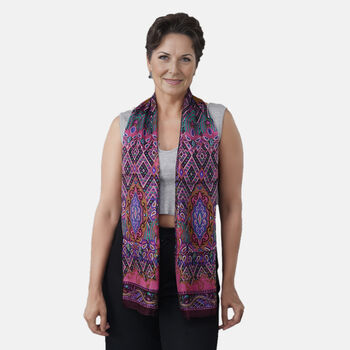 Bedruckter 100% Satin-Seidenschal, Weinrot