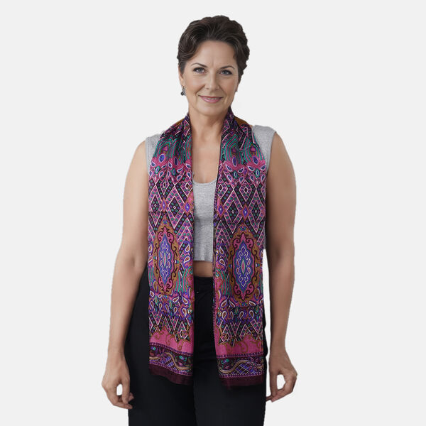 Bedruckter 100% Satin-Seidenschal, Weinrot image number 3