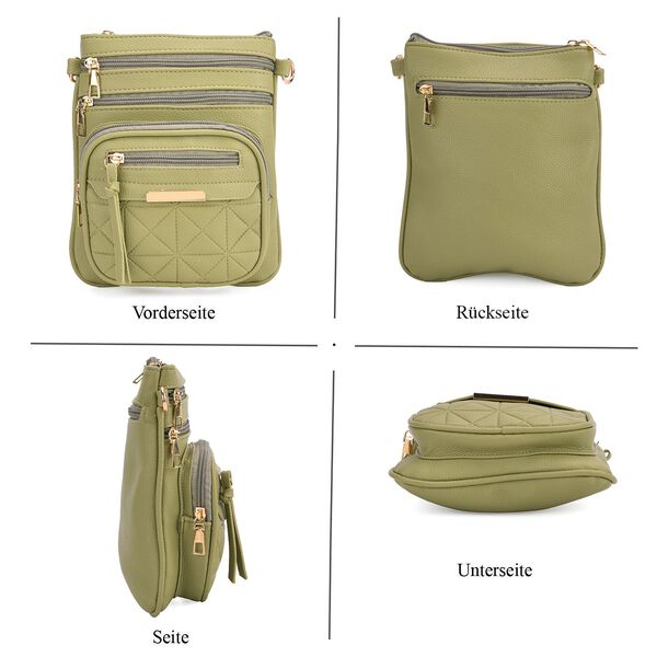 Crossbody-Tasche mit mehreren Rei&szlig;verschlussf&auml;chern und gemustertem Gurt, 19x22cm, Gr&uuml;n image number 4