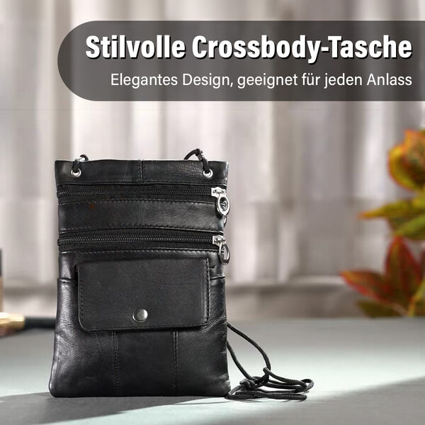 100% Echtleder Crossbody-Tasche, 15.25x19.05 cm, schwarz image number 2