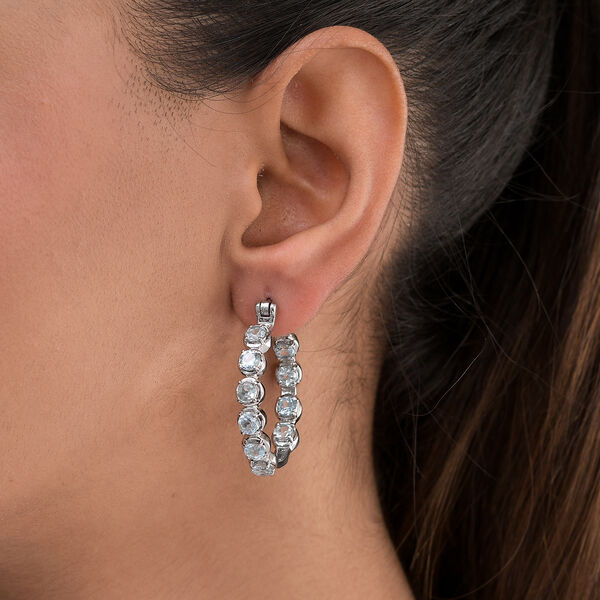 Himmelblaue Topas Creolen Edelstahl ca. 6,14 ct image number 3