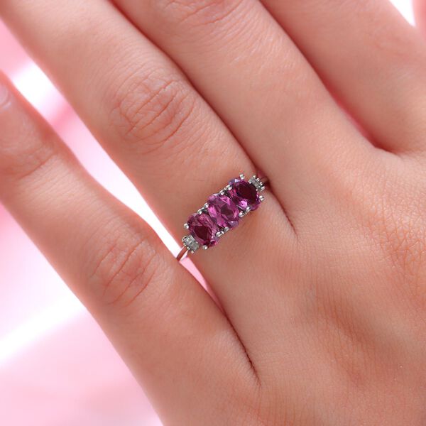 Lotus Granat und wei&szlig;er Diamant-Ring, 925 Silber platiniert  ca. 1,74 ct image number 3