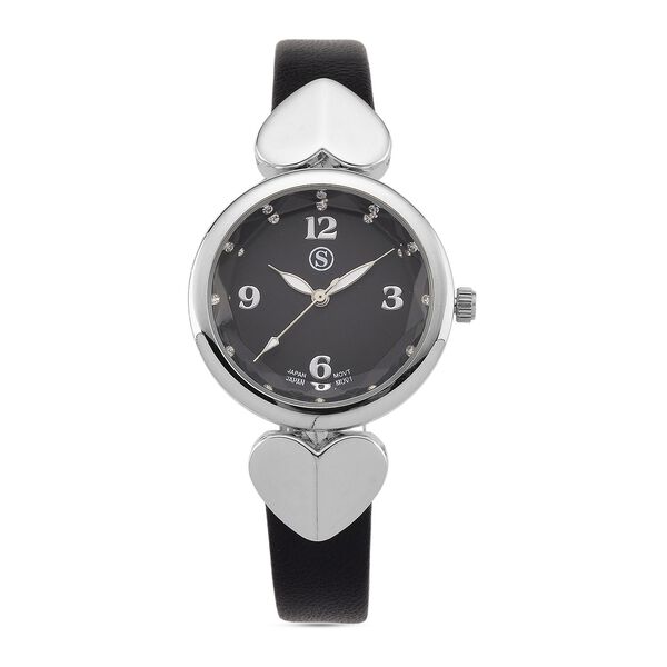 STRADA Uhr mit PC21S Japan-Uhrwerk, graues Zifferblatt, scwharzes Armband mit silberfarbenen Herz-Details image number 0