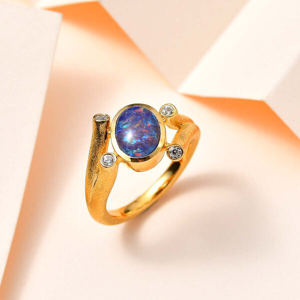 Boulder Opal Triplett und Zirkon Ring - 1,56 ct. image number 2