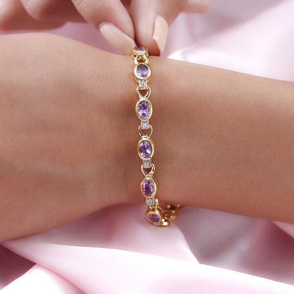 Nat&uuml;rliches, marokkanisches Amethyst und wei&szlig;es Zirkon-Armband, ca. 19 cm, 925 Silber vergoldet ca. 5.51 ct image number 3