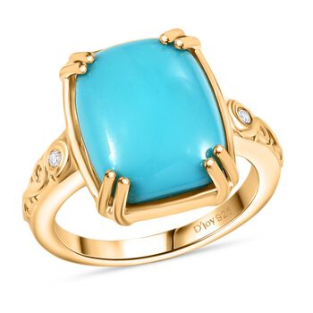 D'Joy AA Sleeping Beauty T&uuml;rkis, Wei&szlig;er Diamant Ring 925 Silber 750 Gelbgold Vermeil (Gr&ouml;&szlig;e 19.00) ca. 7.06 ct