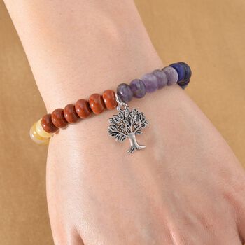 Flexibles Multi-Edelstein-Armband  mit Lebensbaum-Anh&auml;nger - 105 ct.