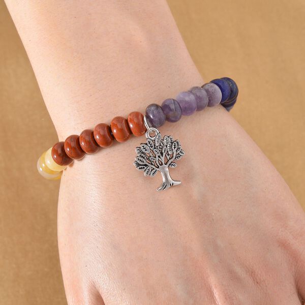 Flexibles Multi-Edelstein-Armband  mit Lebensbaum-Anh&auml;nger - 105 ct. image number 2