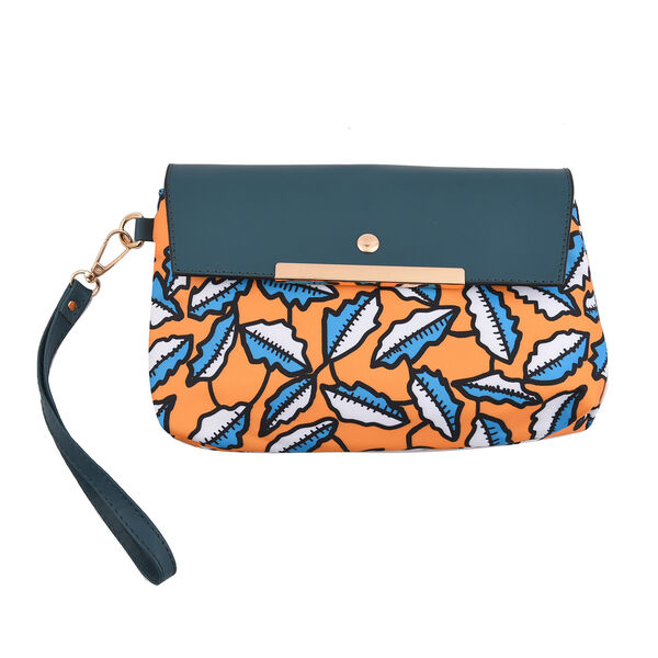 2er-Set, Clutch - 9x15,24 cm und Schultertasche - 34,29x12,7x25,40 cm, Blattmuster, Gelb image number 6