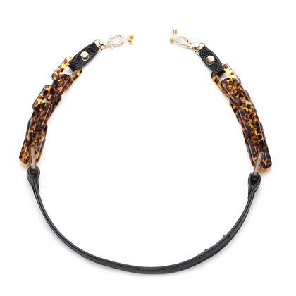 Brillenkette mit 100% Lederband, Leopardenmuster, Schwarz und Gold