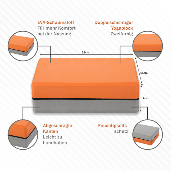 Yoga Block aus Eva-Schaum, Orange-Grau image number 4