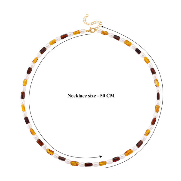 D'Joy Bernstein, Wei&szlig;e S&uuml;&szlig;wasser Perle (6-8mm) Halskette ca. Flexibles cm 925 Silber Vergoldet 65.00 ct image number 5