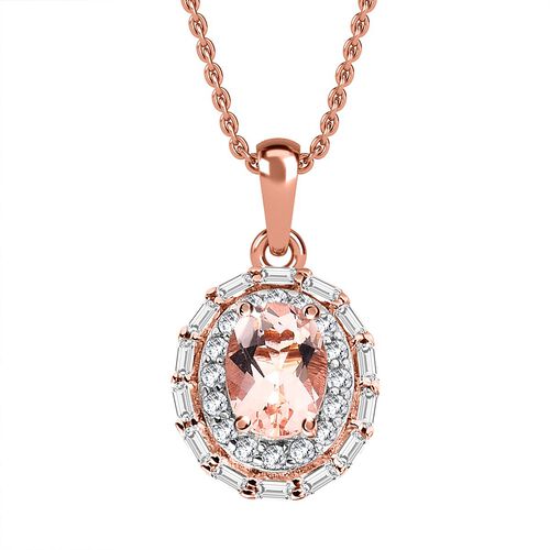 Morganit und weißer Zirkon Anhänger mit Kette, 925 Silber Roségold Vermeil ca. 1.26 ct image number 0