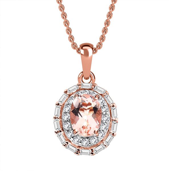 Morganit und wei&szlig;er Zirkon Anh&auml;nger mit Kette, 925 Silber Ros&eacute;gold Vermeil ca. 1.26 ct image number 0