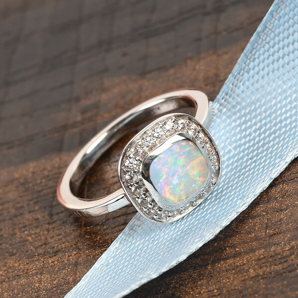 Natürlicher Äthiopischer Opal und Zirkon Halo Ring 925 Silber Platin-Überzug image number 2