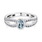 Espirito Santo Aquamarin und weißer Zirkon Ring, 925 Silber platiniert (Größe 21.00) ca. 1.04 ct