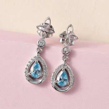 Kambodschanische, blaue und wei&szlig;e Zirkon Ohrringe, 925 Silber platiniert ca. 1.58 ct