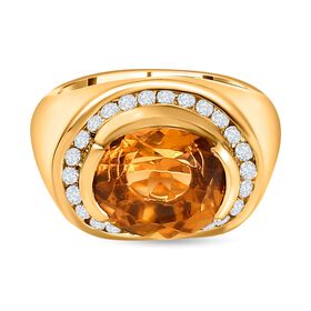 Citrin, Weißer Zirkon Ring, 925 Silber Gelbgold Vermeil, (Größe 19.00) ca. 5.50 ct