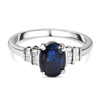 Kaschmir Kyanit und wei&szlig;er Diamant Ring, 925 Silber platiniert (Gr&ouml;&szlig;e 19.00) ca. 1.87 ct