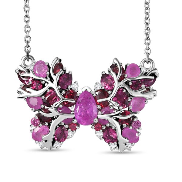 GP Trionfo Kollektion - Ilakaka Rosa Saphir (Fissure gef&uuml;llt), Lotus Granat Halskette ca. 45 cm 925 Silber rhodiniert ca. 7.36 ct