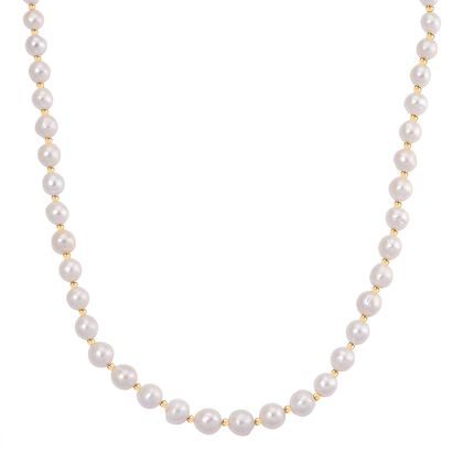 D'Joy Wei&szlig;e Edison Perle (9-11 mm) Halskette ca. 50 cm 925 Silber vergoldet