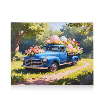 LIVMORE Klassisches Auto Landschaft Motiv LED Wandbild mit Farbwechsel Lichteffekt 30 x 40 cm