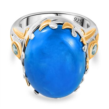 AA Opalina, Schweizer Blautopas Ring, 925 Silber, zweifarbig, (Gr&ouml;&szlig;e 21.00) ca. 13.75 ct