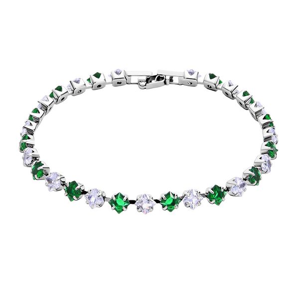 2er Set - Gr&uuml;ner Kristall, Wei&szlig;er Zirkonia Armband ca. 19 cm, Nickelfreies Messing image number 6