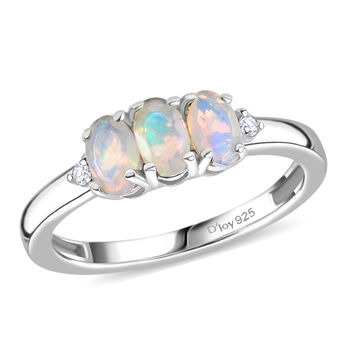 D'Joy AA nat&uuml;rlicher, &auml;thiopischer Welo Opal und Zirkon Ring, 925 Silber rhodiniert - 0,54 ct.