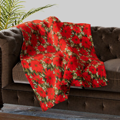Supersoft Mikrolanell bedruckte Decke, Blumenmuster, Größe 150x200 cm, Rot image number 0