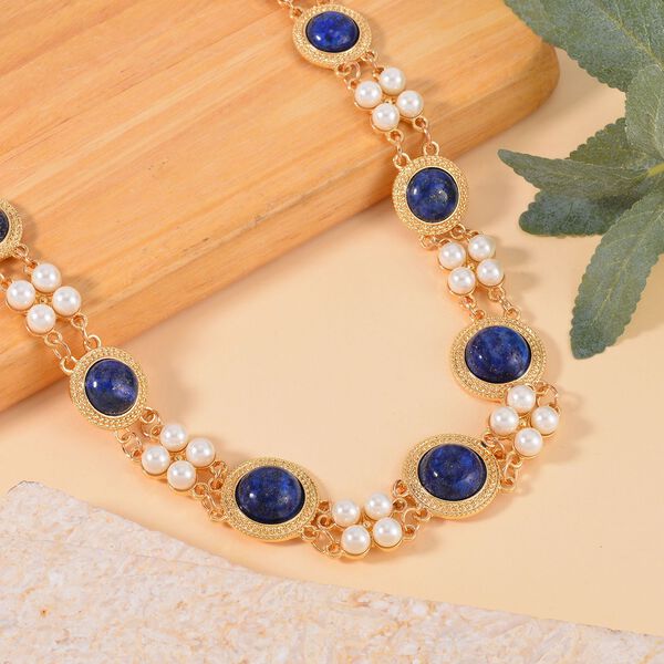 Lapislazuli und Muschelkernperle Halskette, 45 cm image number 1