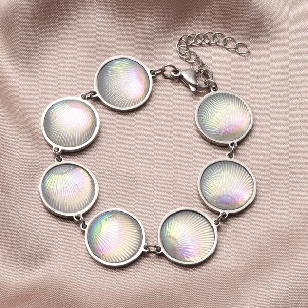 Muschel-inspiriertes Harzperlen-Design Armband, ca. 18.5 cm+ 5 cm extender, Reiner Edelstahl, Wei&szlig; image number 1